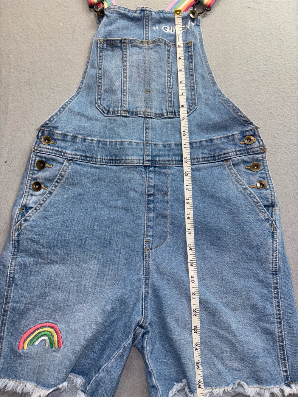 Women’s Denim Coverall With Adjustable Rainbow Straps And Embroidery Detail-XS - Picture 7 of 7